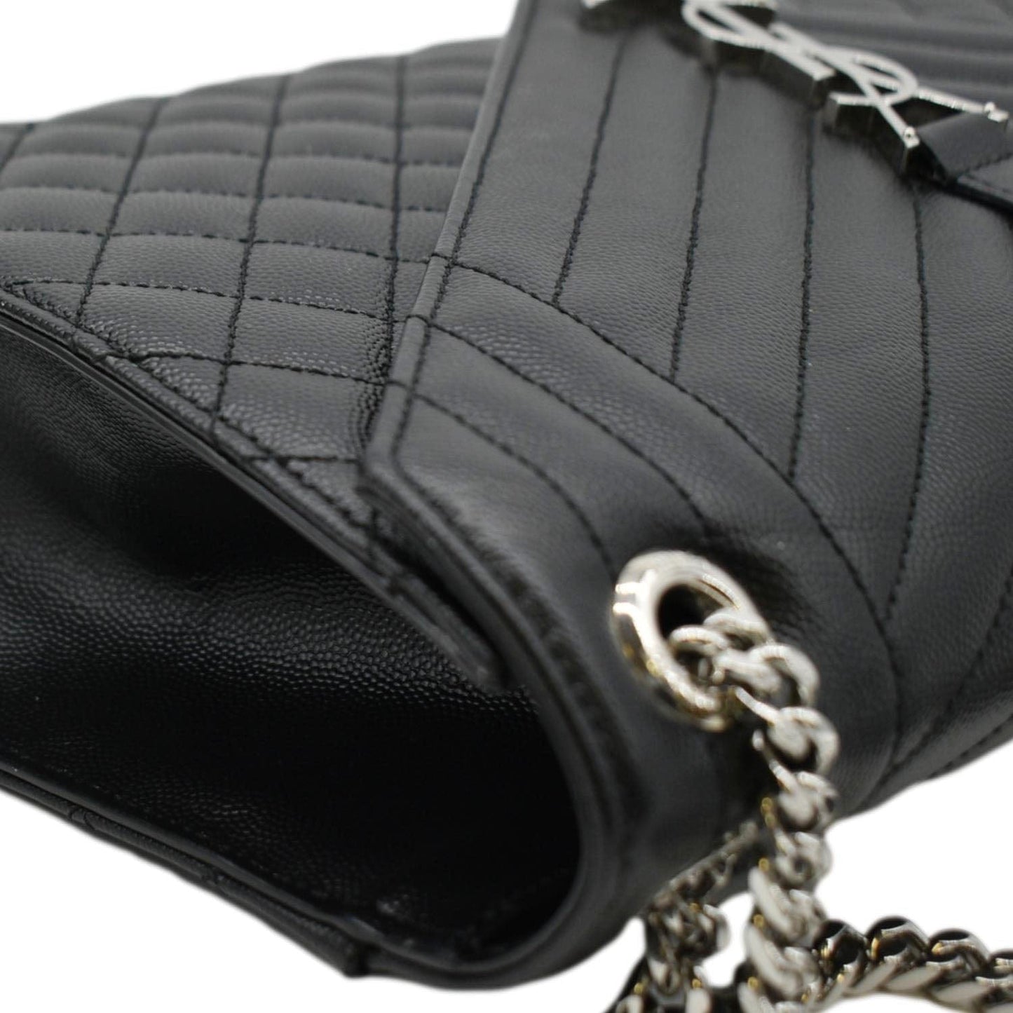 SAINT LAURENT Large Envelope Mix Matelasse Leather Chain Shoulder Bag Black