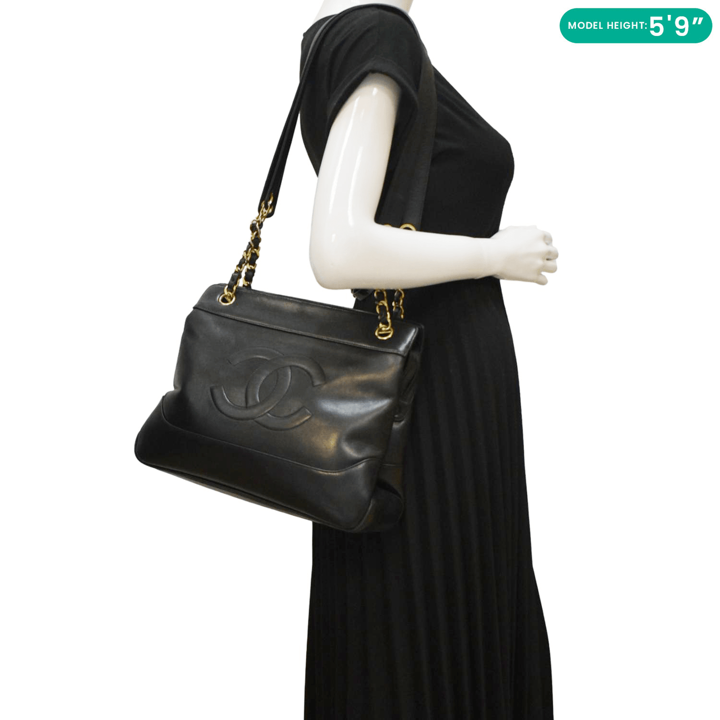 Chanel CC Lambskin Leather Chain Shopping Tote Bag Bag Black