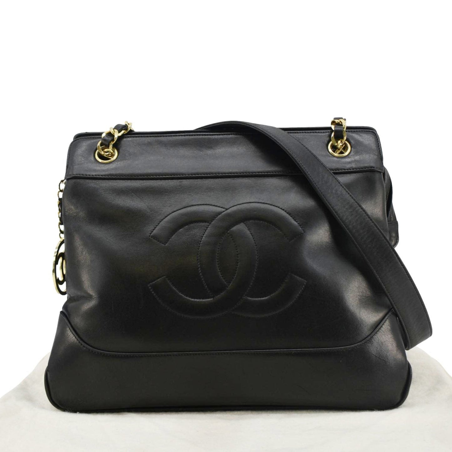 Chanel CC Lambskin Leather Chain Shopping Tote Bag Bag Black
