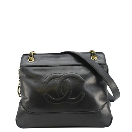Chanel CC Lambskin Leather Chain Shopping Tote Bag Bag Black