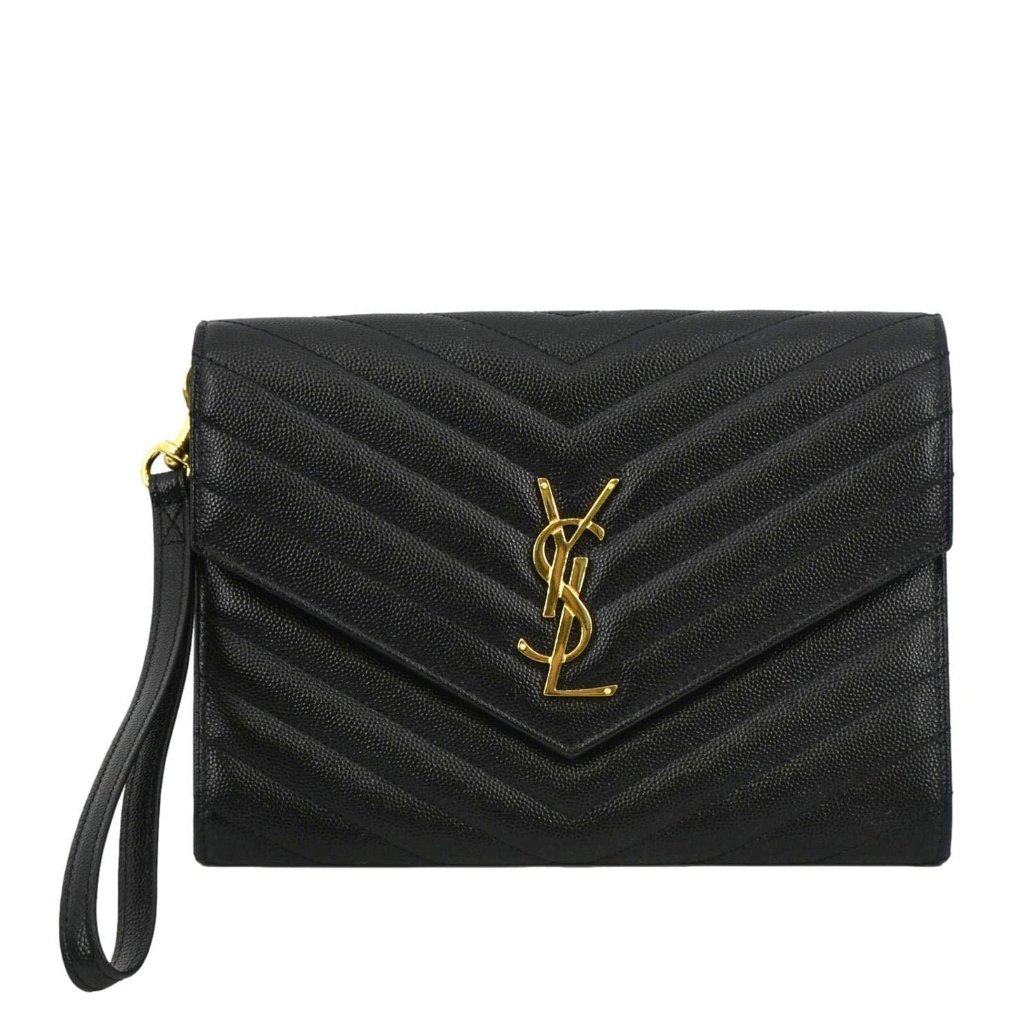 SAINT LAURENT Clutch Medium Matelasse Leather Pouch Black