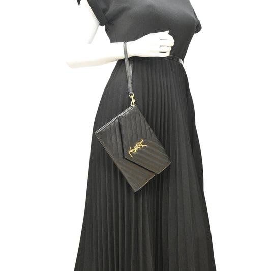 SAINT LAURENT Clutch Medium Matelasse Leather Pouch Black