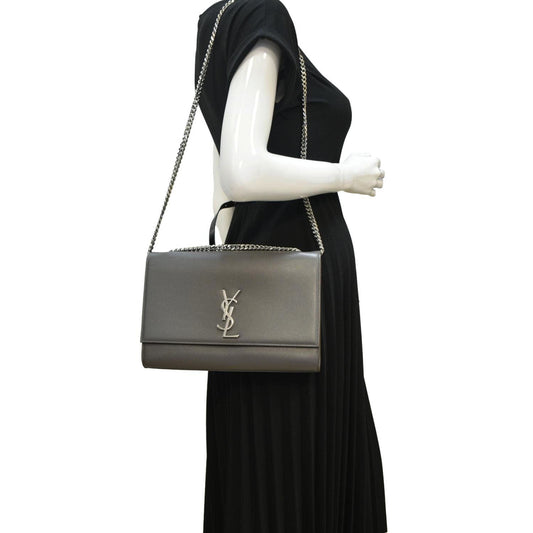 SAINT LAURENT Kate Leather Shoulder Bag Gray