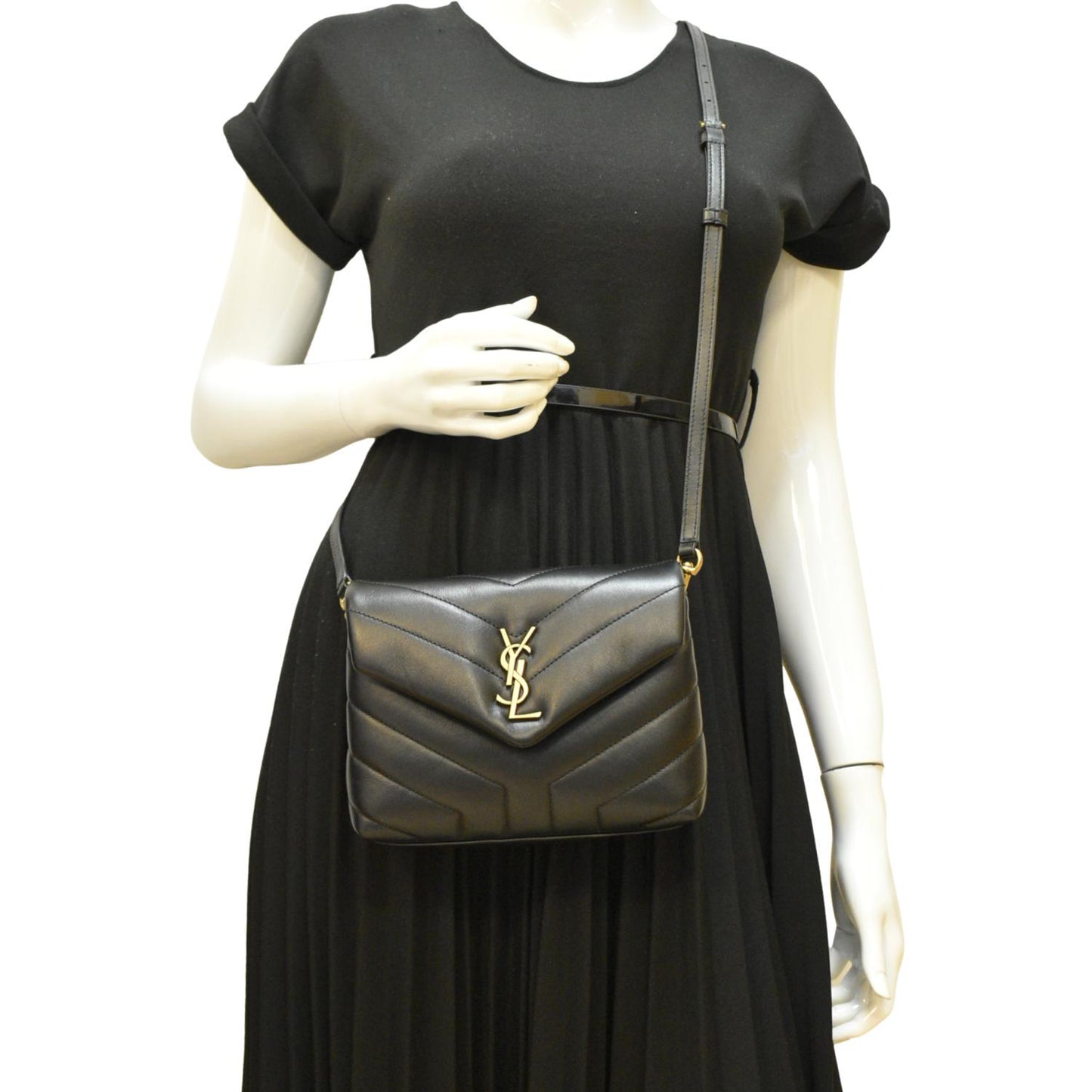 SAINT LAURENT Loulou Toy Quilted Leather Crossbody Bag Black