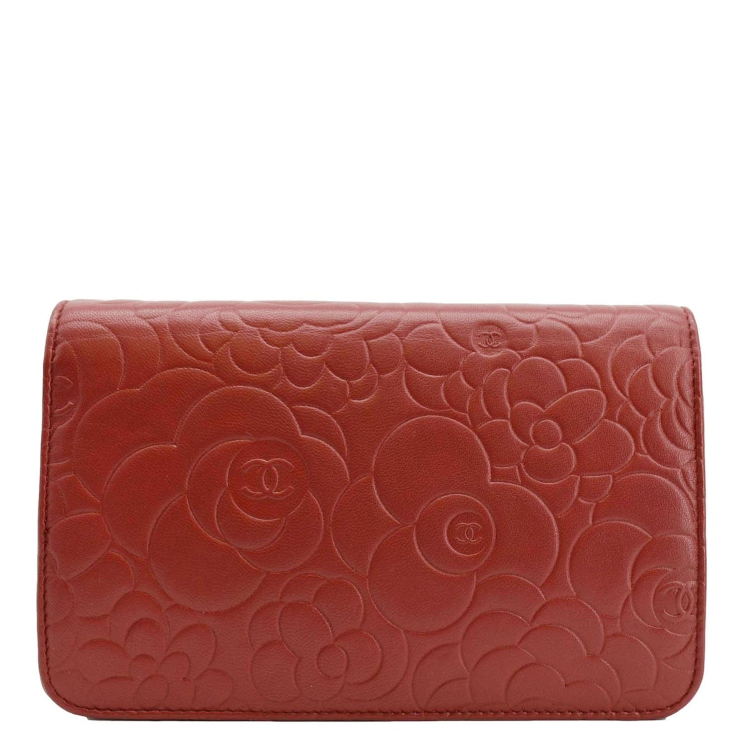 Chanel Camellia Wallet On Chain Leather Crossbody Bag Red