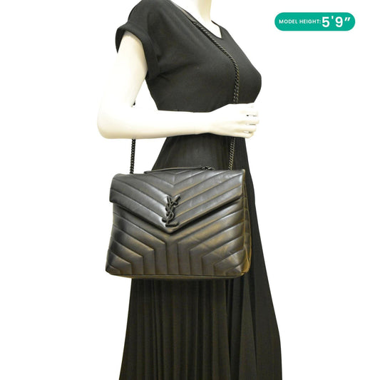 SAINT LAURENT Loulou Medium Quilted Leather Crossbody Bag Black