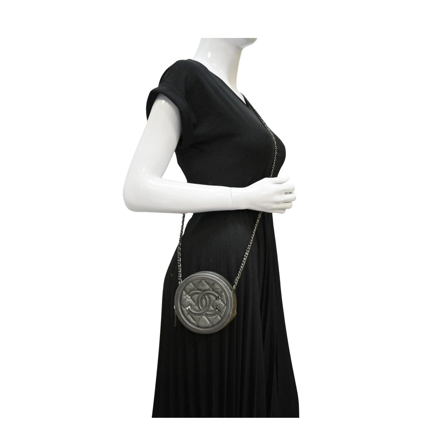 Chanel Round Filigree Caviar Quilted Leather Crossbody Bag Black