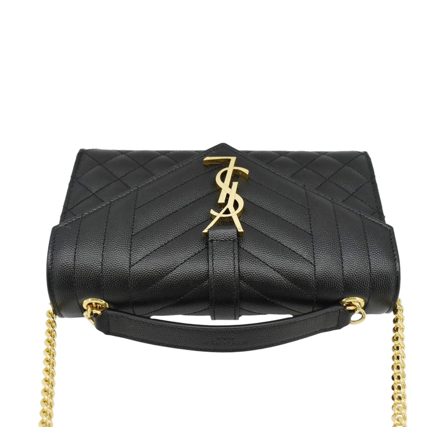 SAINT LAURENT Envelope Leather Chain Crossbody Bag Small Black