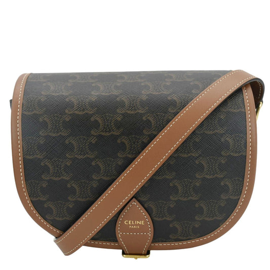 CELINE Folco Medium Triomphe Canvas Shoulder Bag Brown