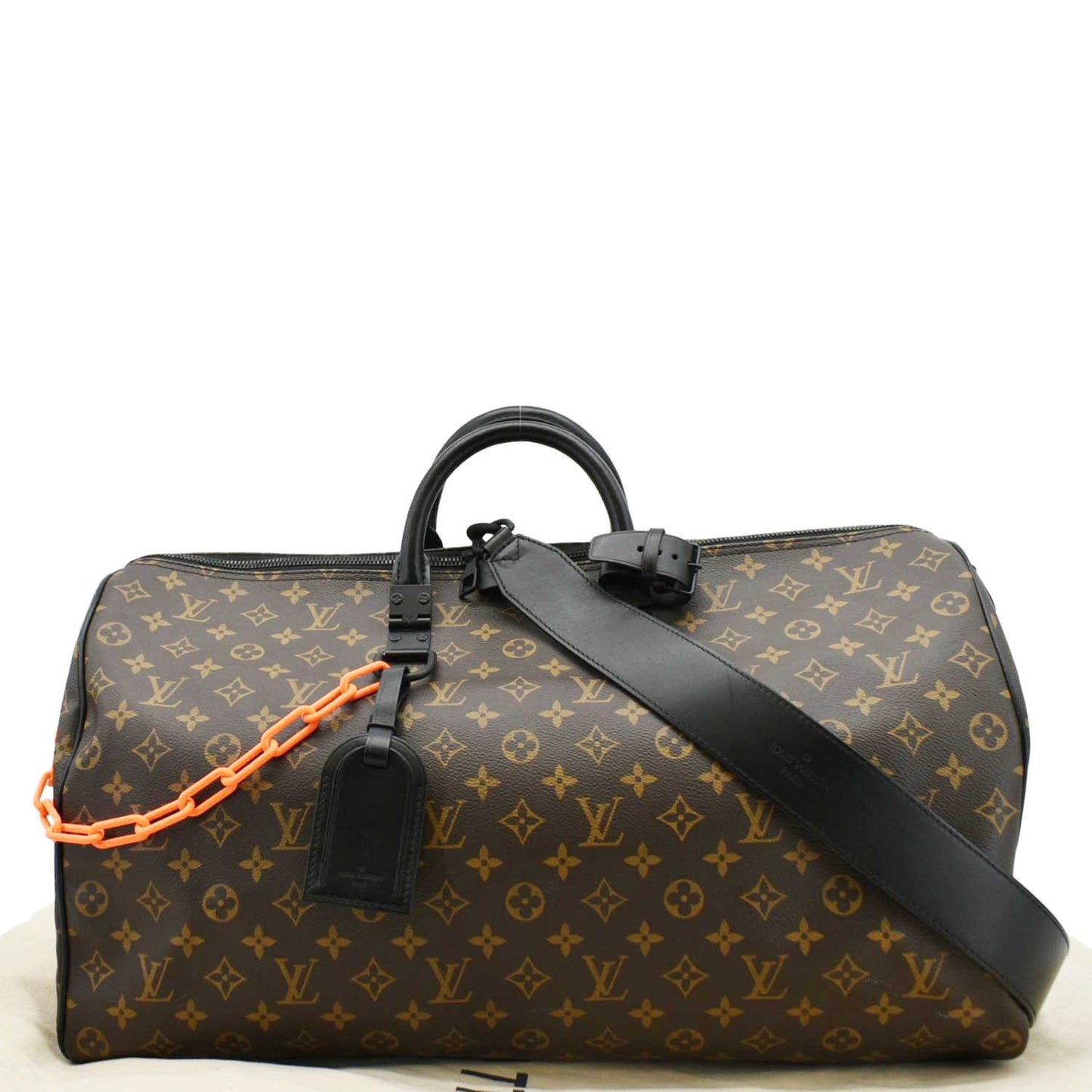 LOUIS VUITTON Keepall 50 Bandouliere Virgil Abloh Monogram Canvas Chain Travel Bag Brown