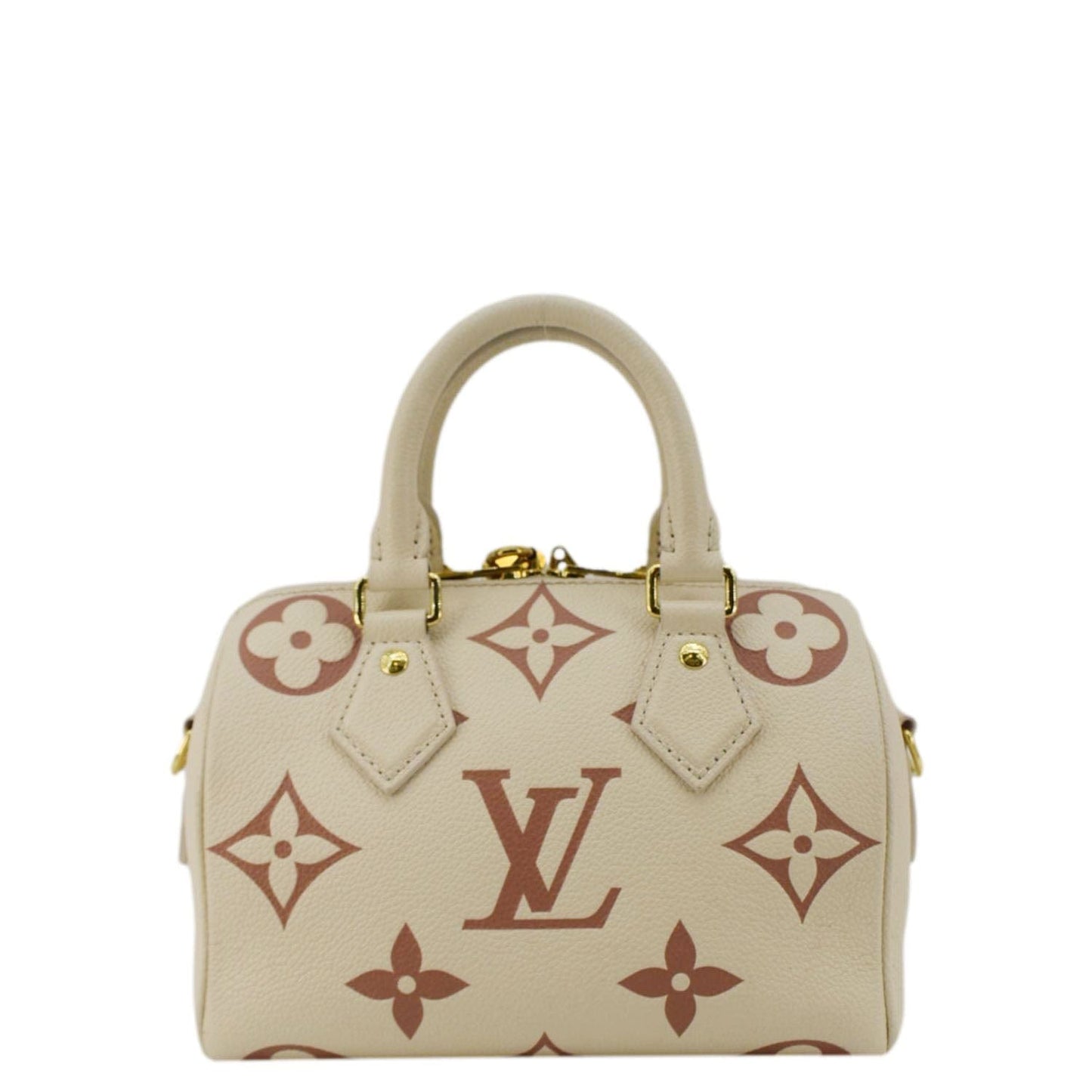 LOUIS VUITTON Speedy 20 Bandouliere Giant Monogram Empreinte Leather Shoulder Bag Cream