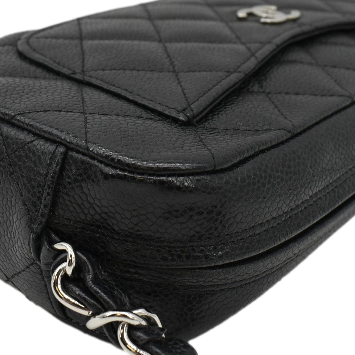 Chanel Front Pocket Quilted Caviar Leather Chain Shoulder Bag Black