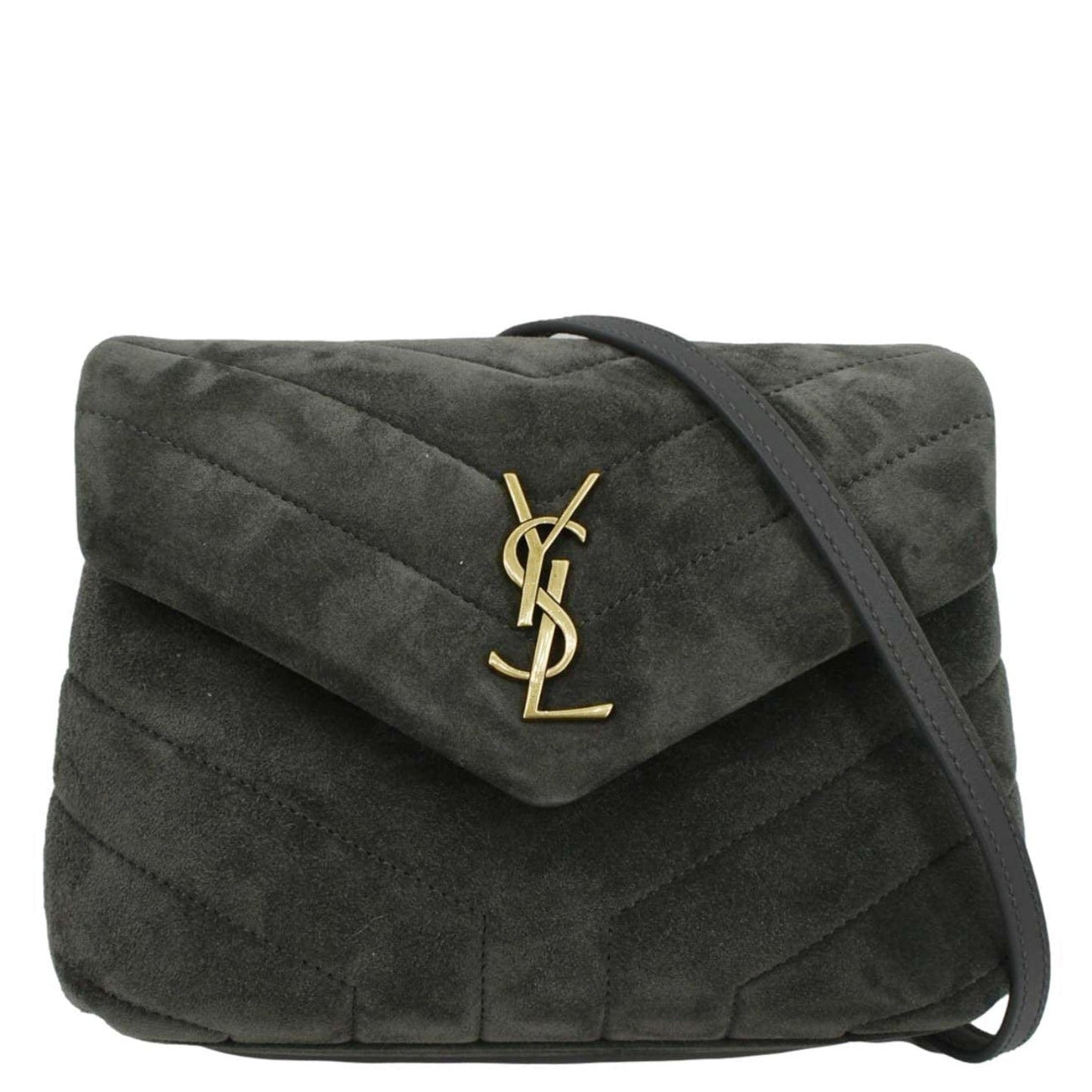 SAINT LAURENT Loulou Toy Suede Crossbody Bag Gray
