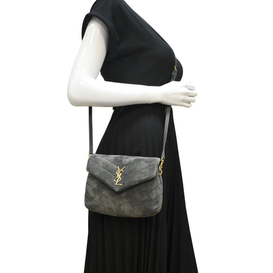 SAINT LAURENT Loulou Toy Suede Crossbody Bag Gray