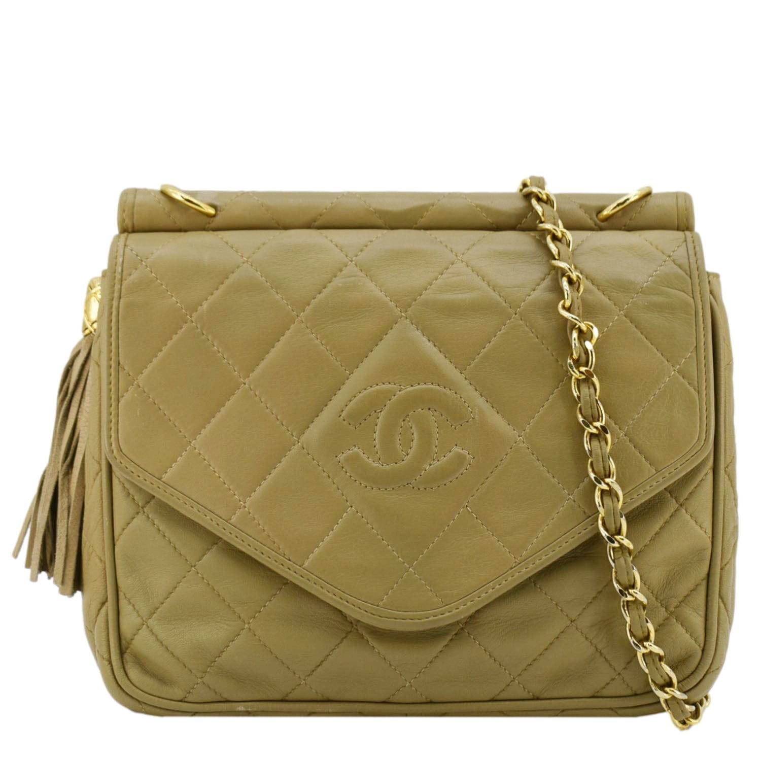 Chanel Tassel Flap Quilted Leather Camera Case Shoulder Bag Beige