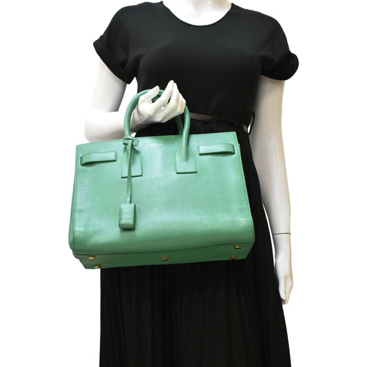 SAINT LAURENT Sac de Jour Leather Satchel Shoulder Bag Green