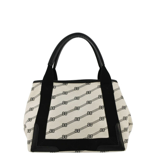 Balenciaga Logo S Navy Cabas Canvas Hobo Bag White