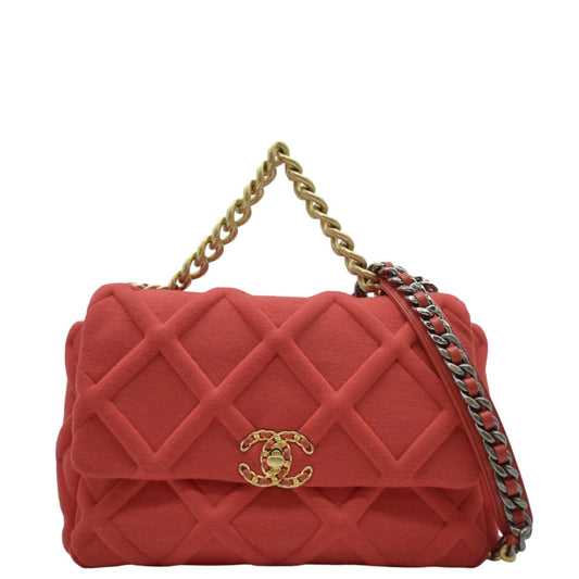 Chanel 19 Flap Quitled Jersey Lambskin Shoulder Bag Red
