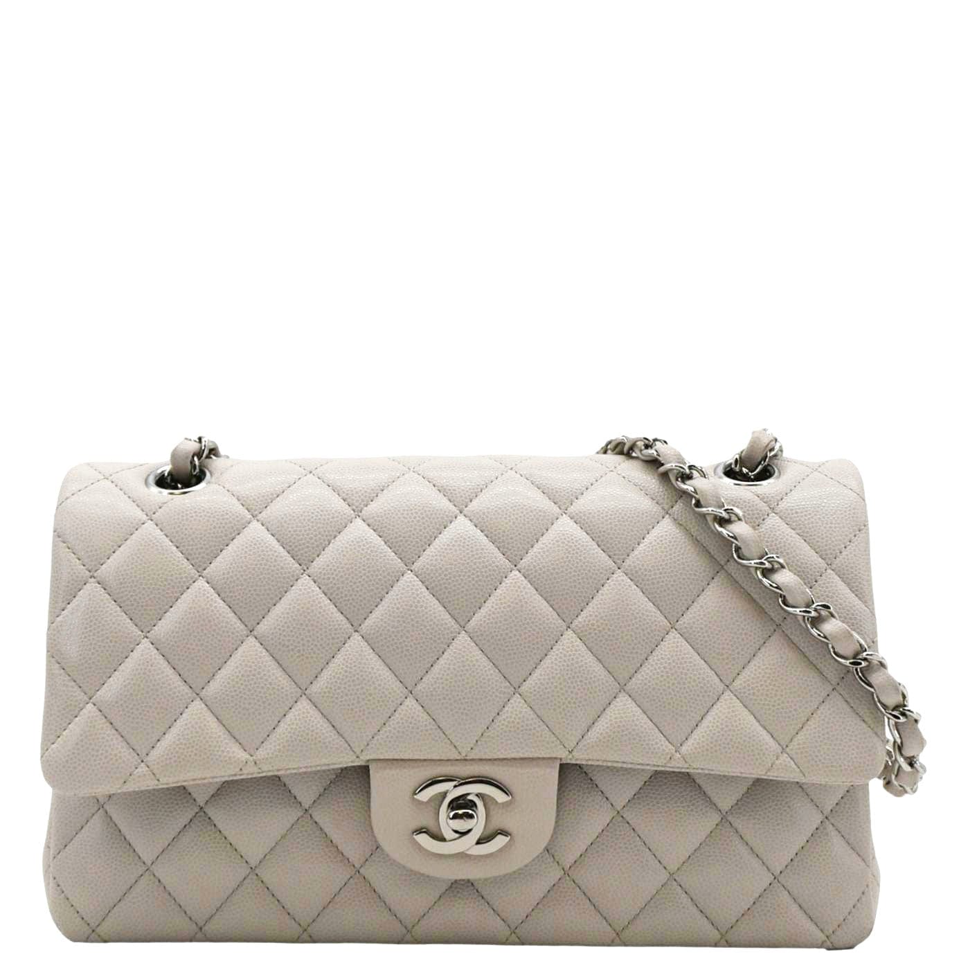Chanel Classic Double Flap Medium Quilted Caviar Leather Shoulder Bag White