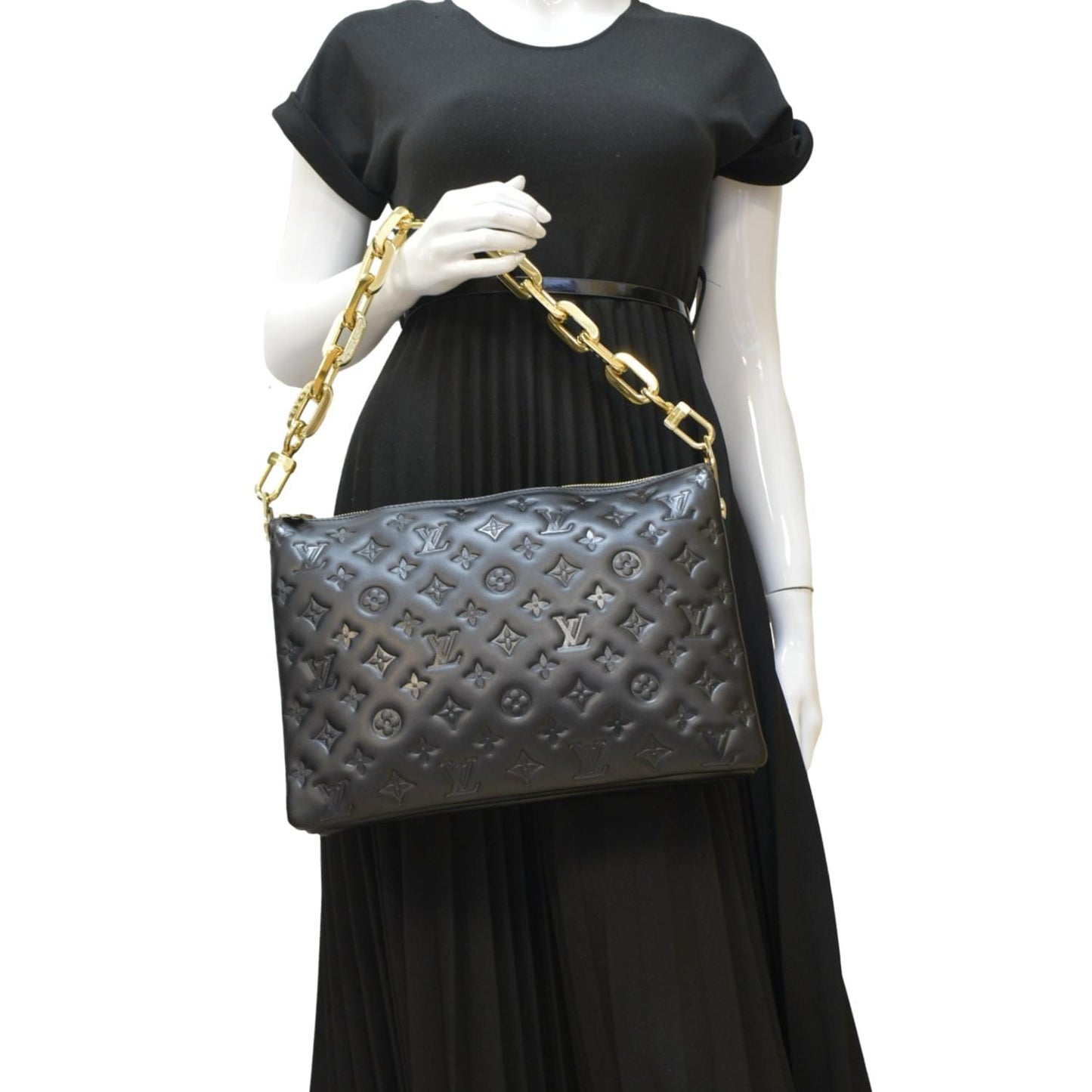 LOUIS VUITTON Coussin MM Monogram Embossed Shoulder Bag Black