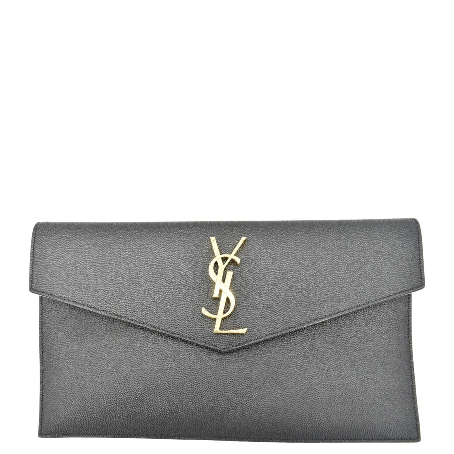 SAINT LAURENT Uptown Envelope Grain De Poudre Leather Clutch Black