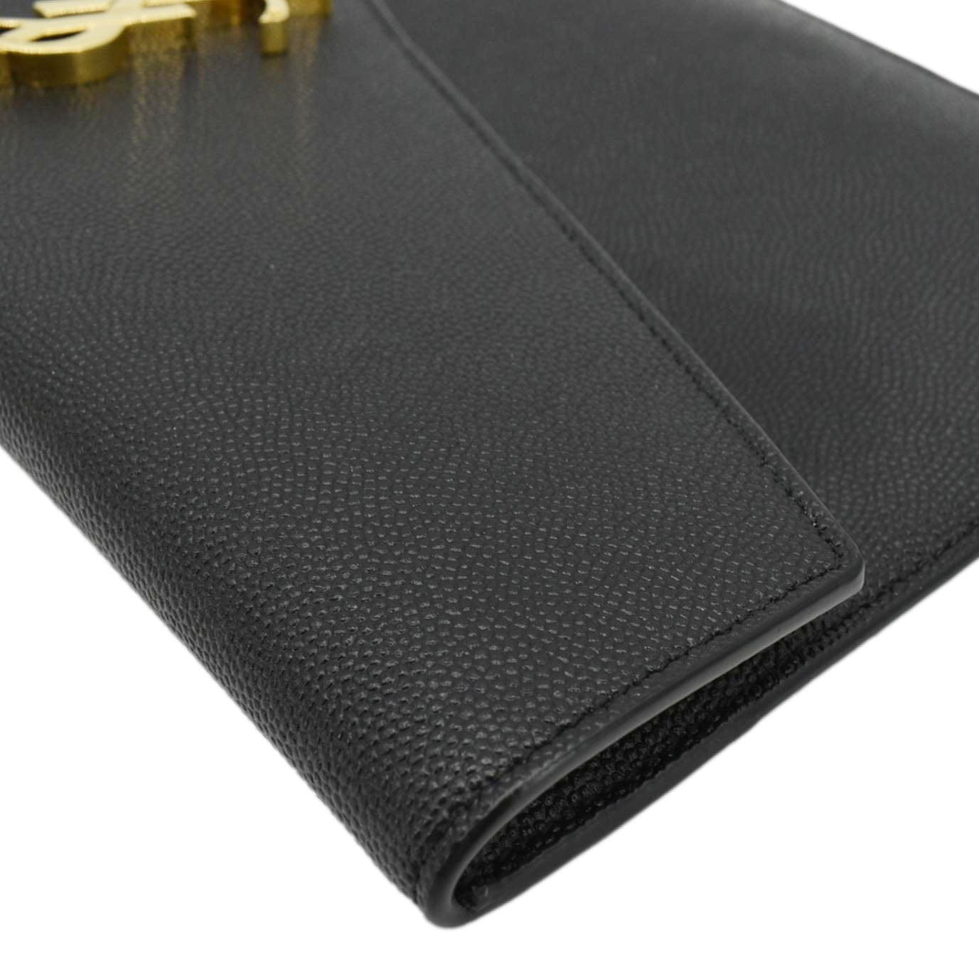 SAINT LAURENT Uptown Envelope Grain De Poudre Leather Clutch Black