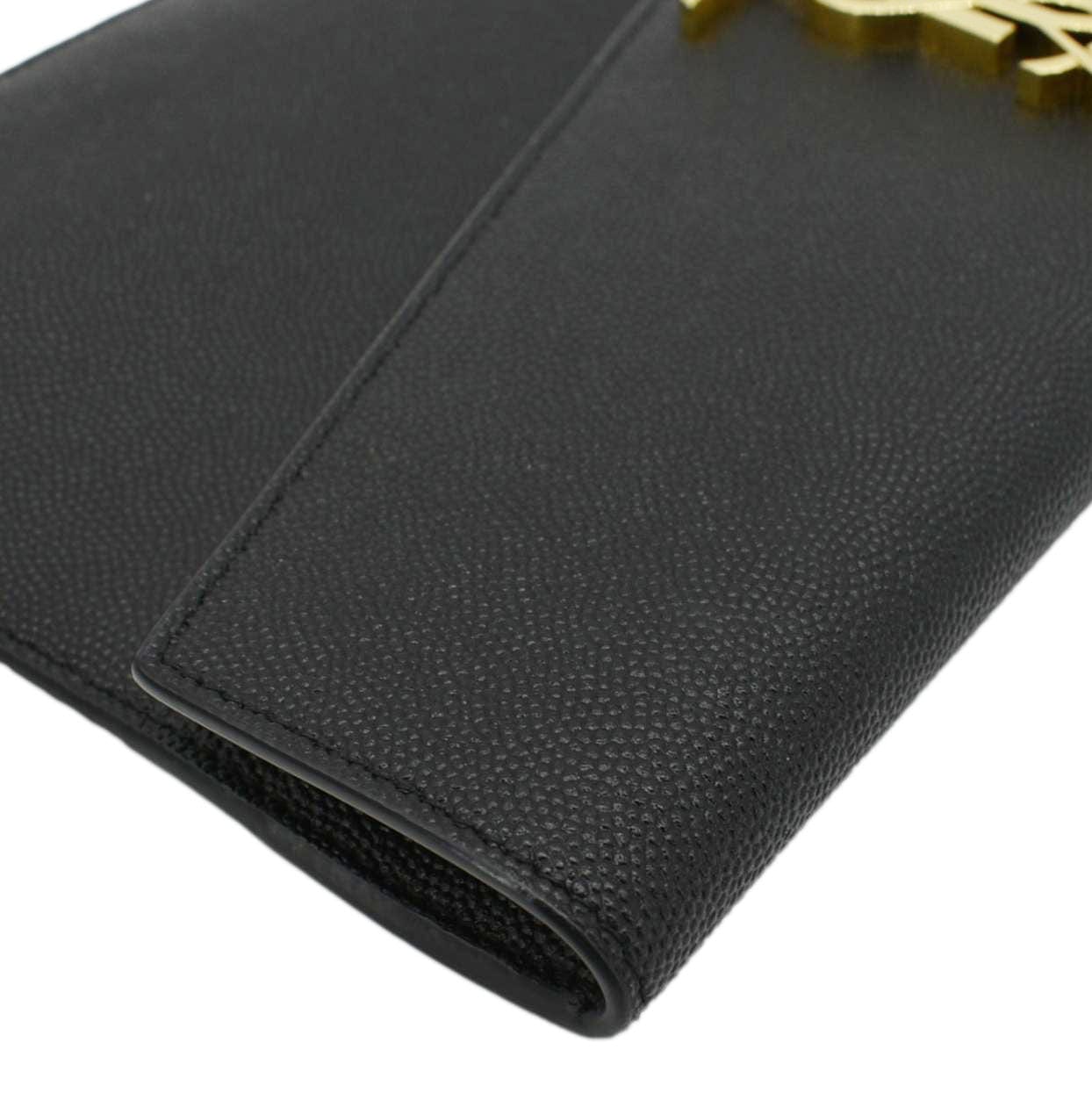 SAINT LAURENT Uptown Envelope Grain De Poudre Leather Clutch Black