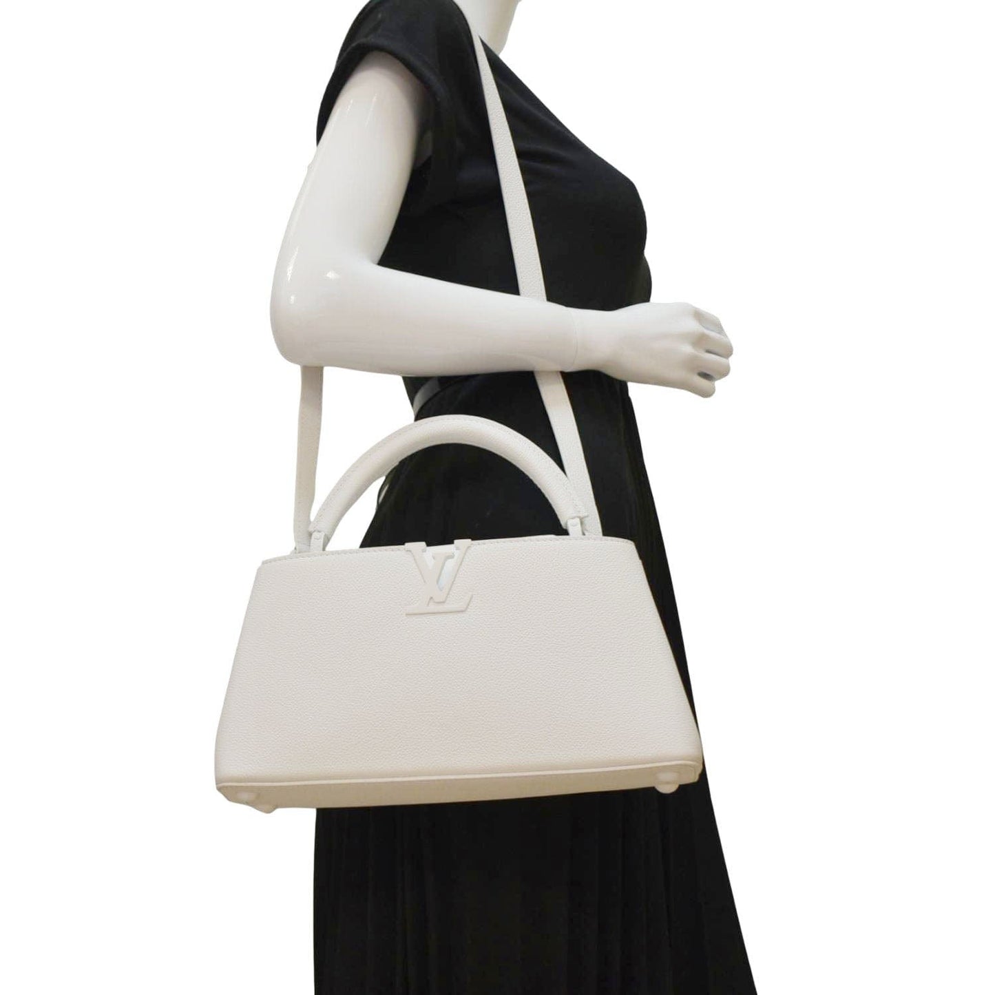 LOUIS VUITTON Capucines East West MM Leather Crossbody Bag White