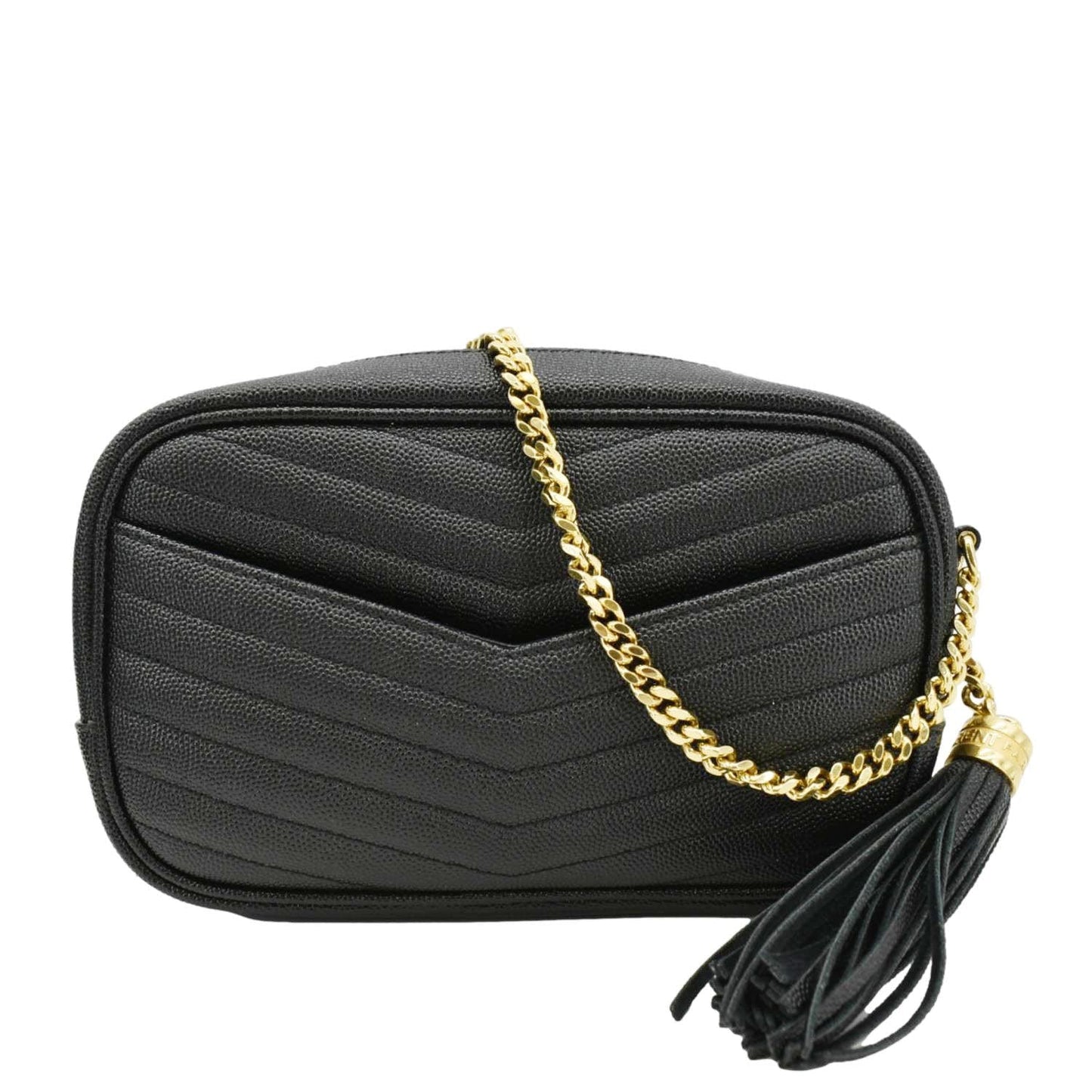 SAINT LAURENT Lou Mini Chevron Leather Camera Crossbody Bag Black