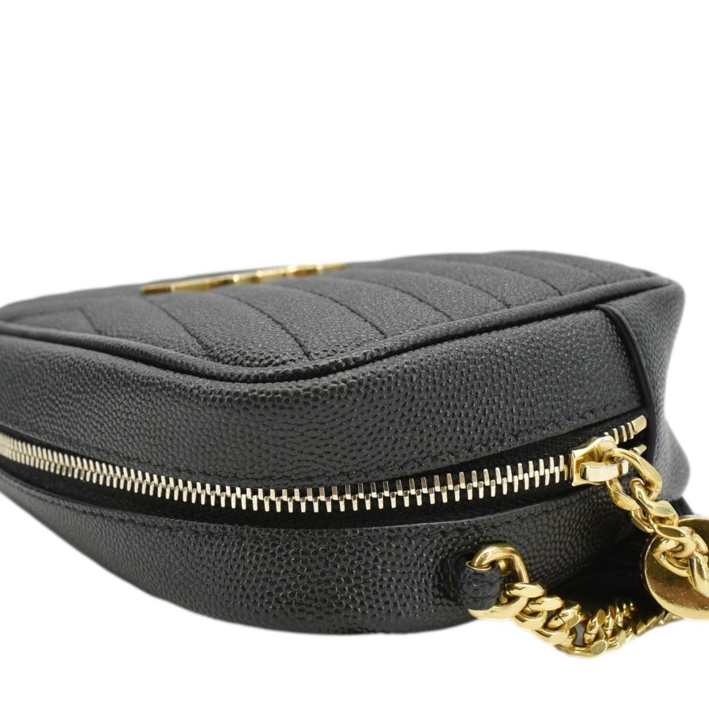 SAINT LAURENT Lou Mini Chevron Leather Camera Crossbody Bag Black
