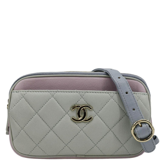 Chanel CC Double Zip Quilted Leather Tri-Color Belt Bag Pink