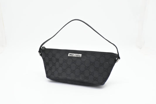 Gucci Boat Bag in Black GG Canvas