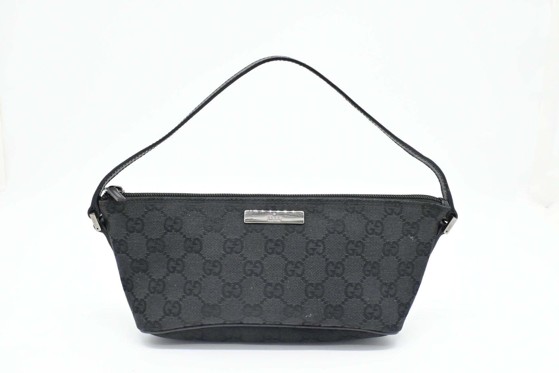 Gucci Boat Bag in Black GG Canvas