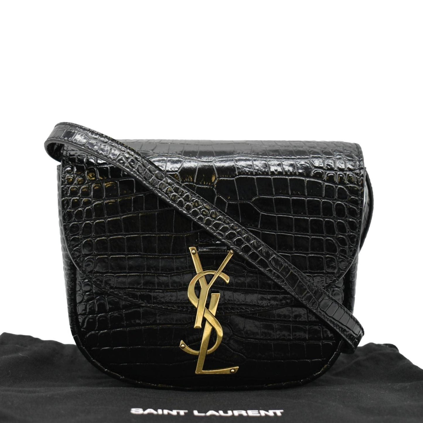 SAINT LAURENT Kaia Small Embossed Leather Satchel Bag Black
