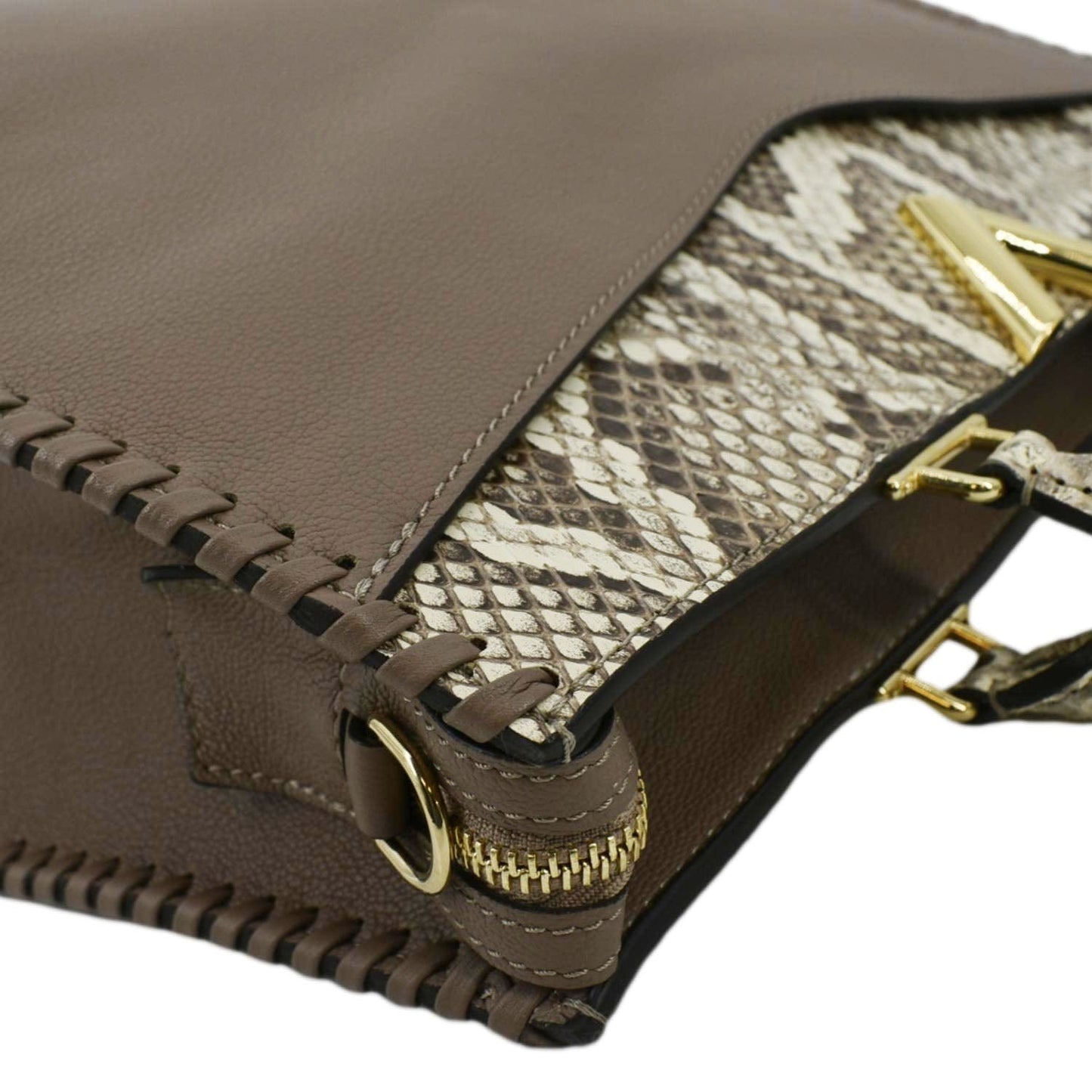 LOUIS VUITTON Very Zipped Python Leather Tote Shoulder Bag Beige