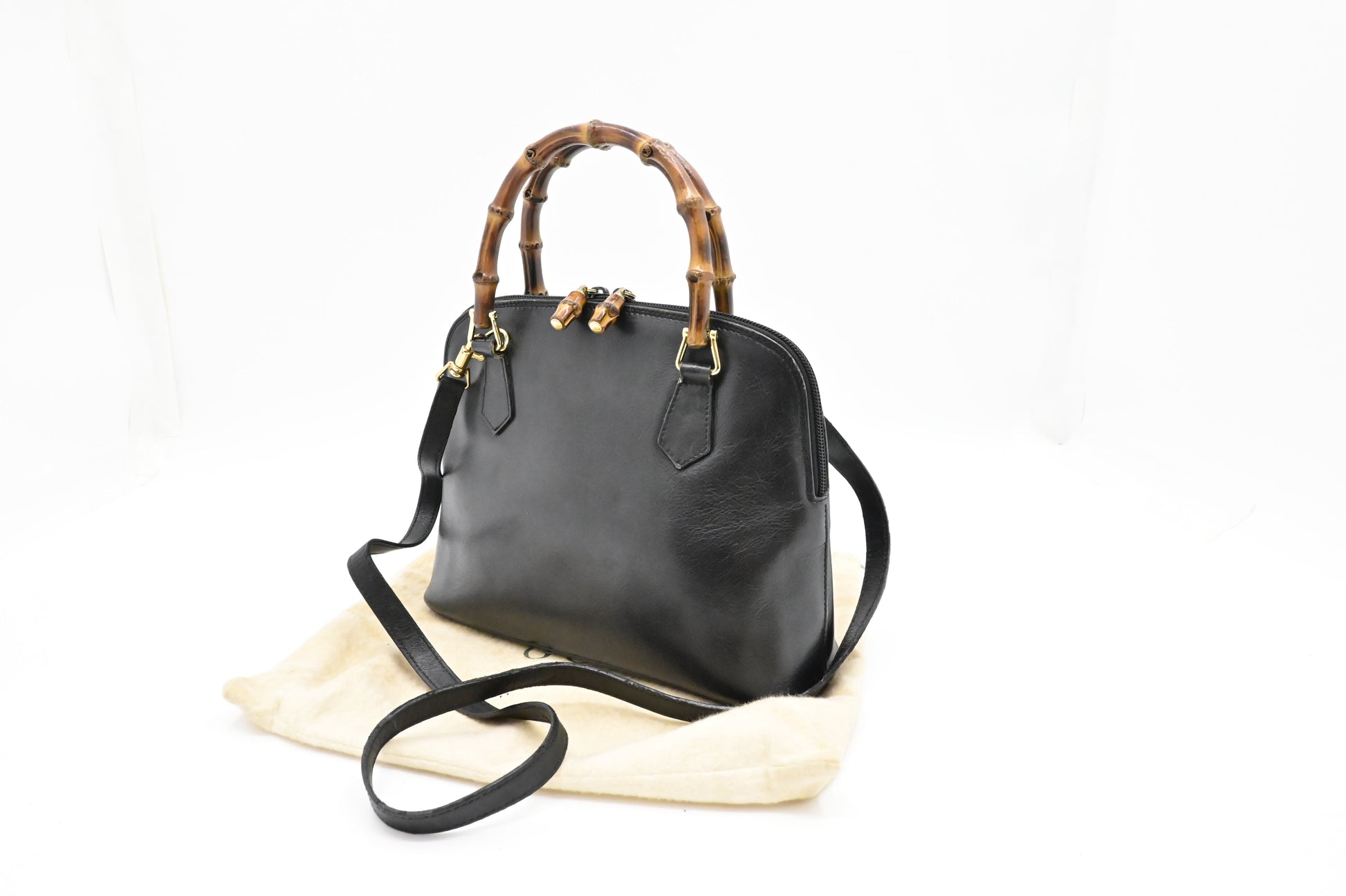 Gucci Bamboo 2-Way Handbag in Black Leather