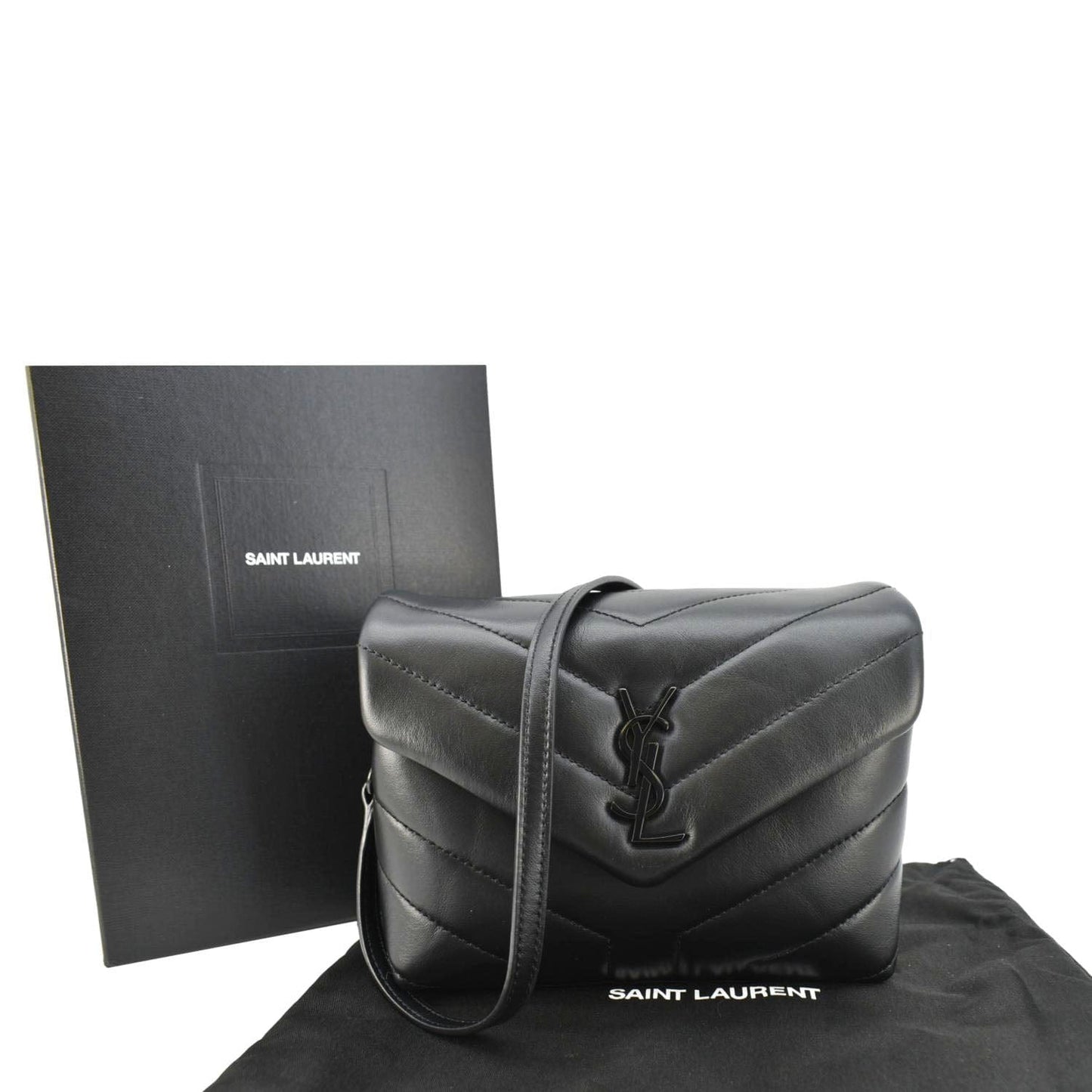 SAINT LAURENT Loulou Toy Quilted Leather Crossbody Bag Black