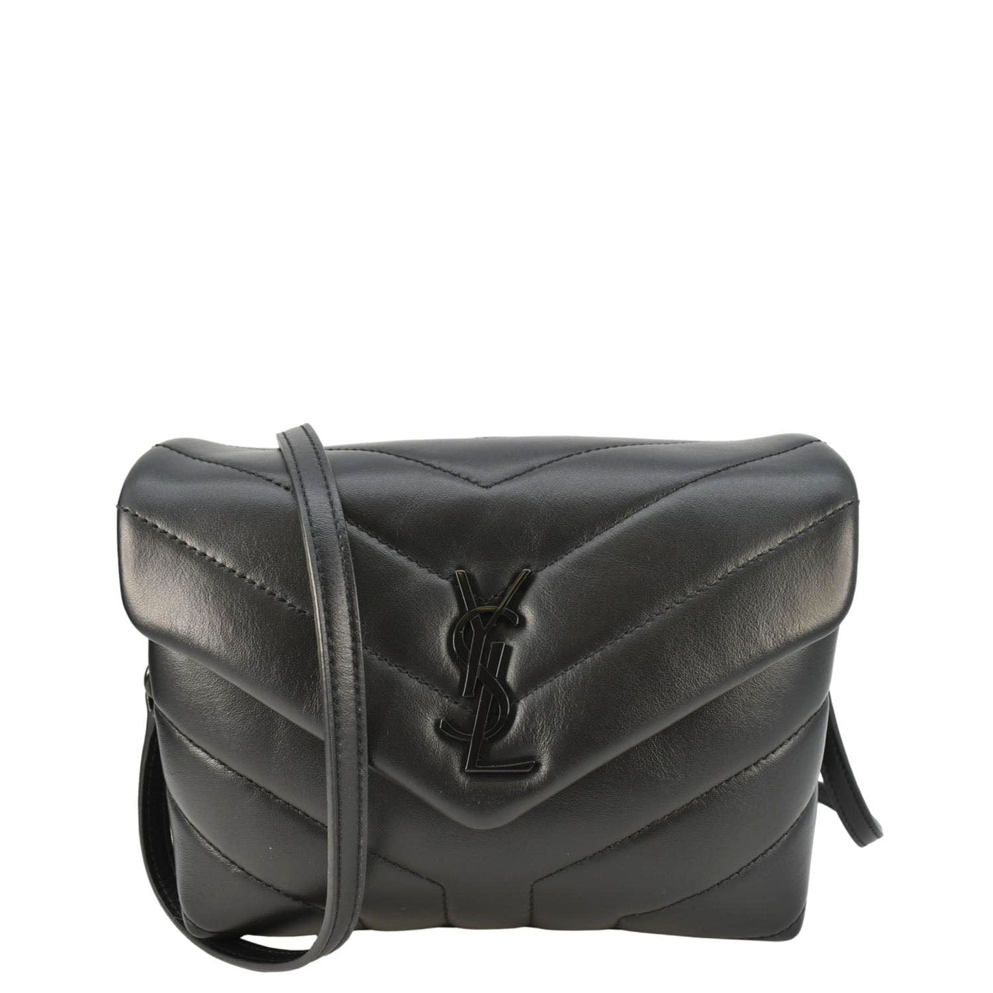 SAINT LAURENT Loulou Toy Quilted Leather Crossbody Bag Black