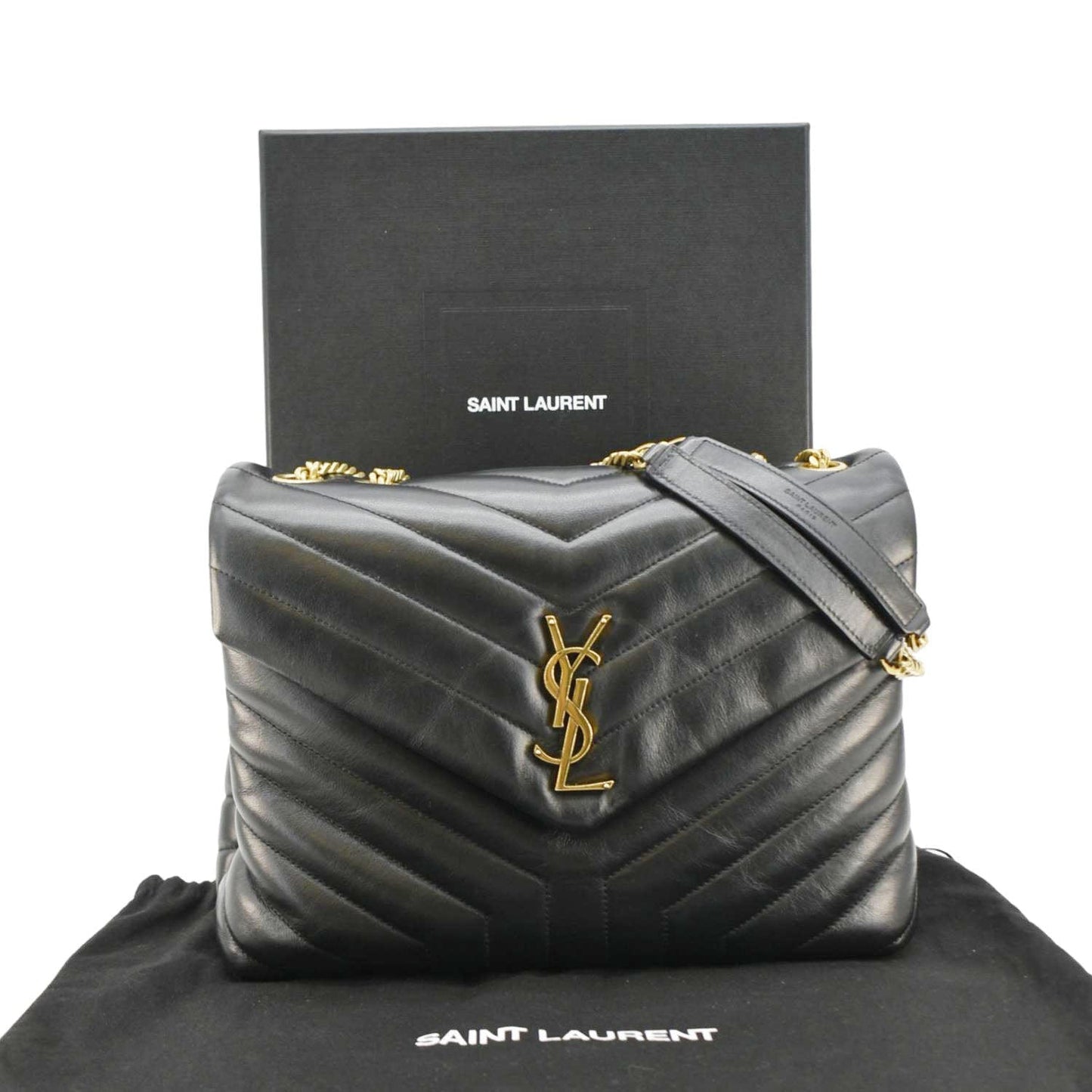 SAINT LAURENT Loulou Medium Quilted Leather Crossbody Bag Black