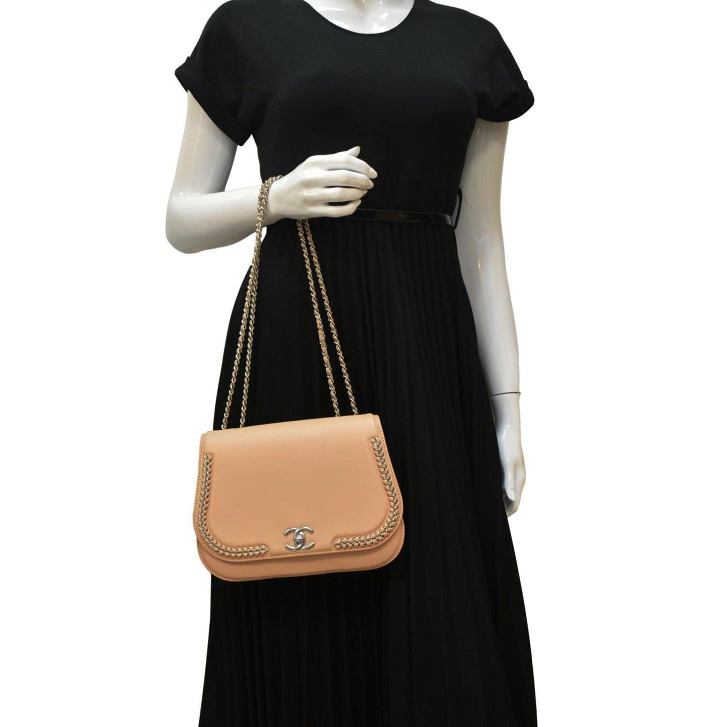 Chanel Braided Chic Flap Small Leather Shoulder Bag Light Beige