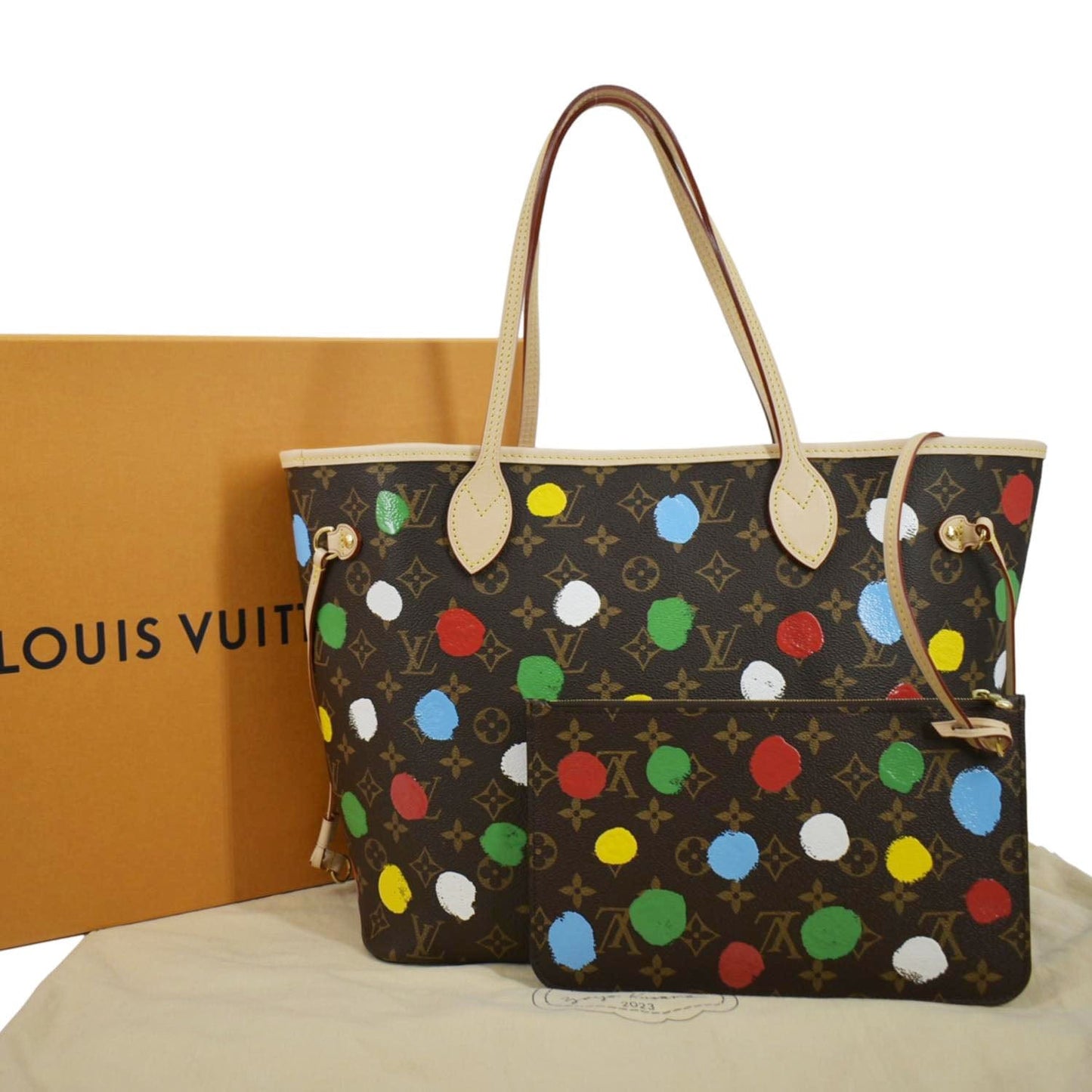 LOUIS VUITTON x YK Neverfull MM Monogram Canvas Shoulder Bag Brown