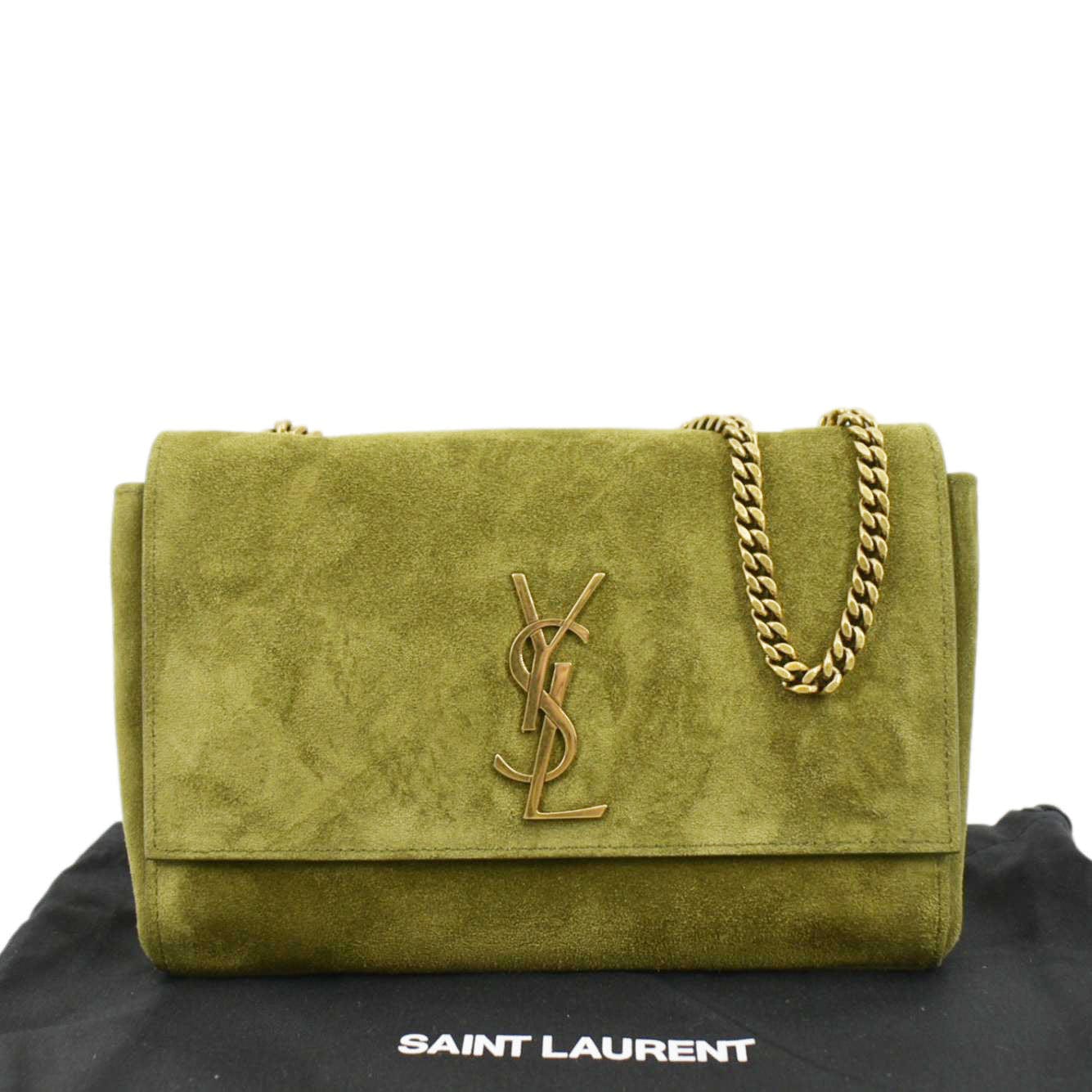 SAINT LAURENT Kate Reversible Suede Shoulder Bag Grassy Green