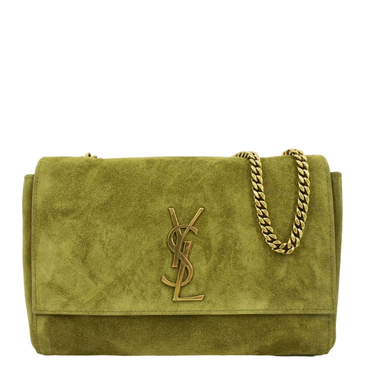 SAINT LAURENT Kate Reversible Suede Shoulder Bag Grassy Green
