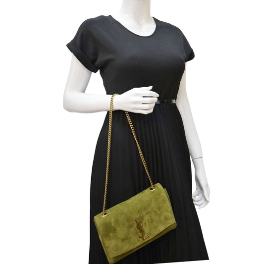 SAINT LAURENT Kate Reversible Suede Shoulder Bag Grassy Green