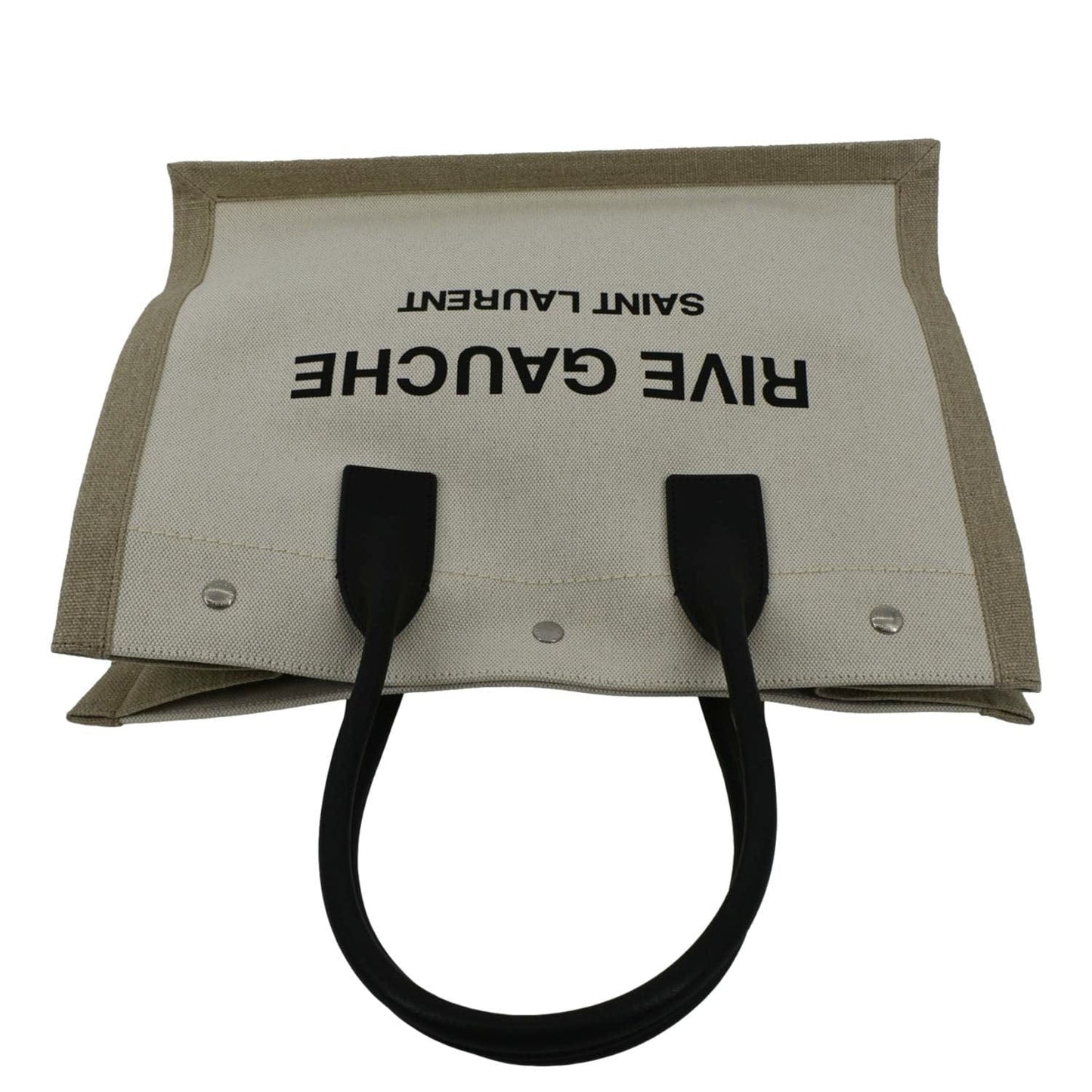SAINT LAURENT Rive Gauche Small Linen Leather Tote Griege