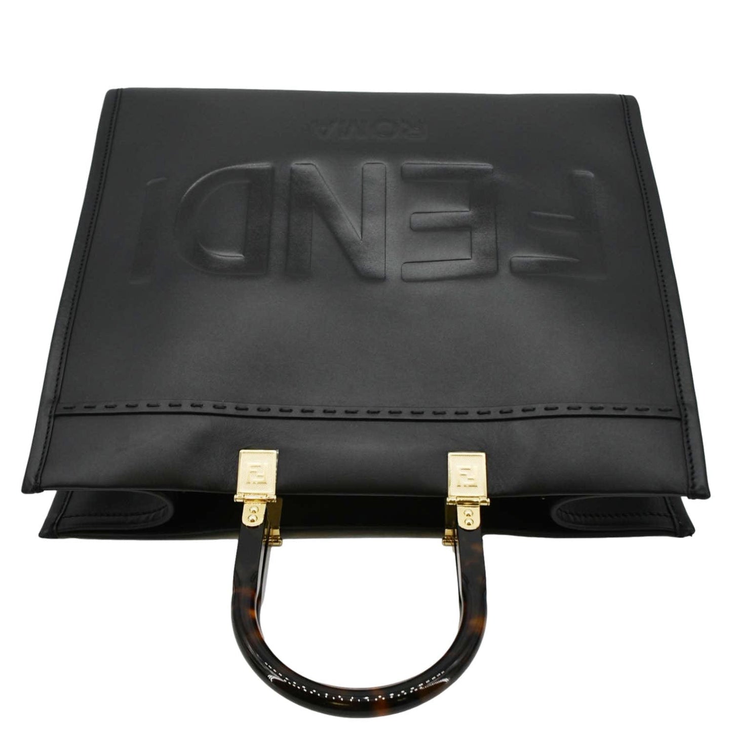 FENDI Sunshine Plexiglass Medium Leather Shopper Tote Bag Black