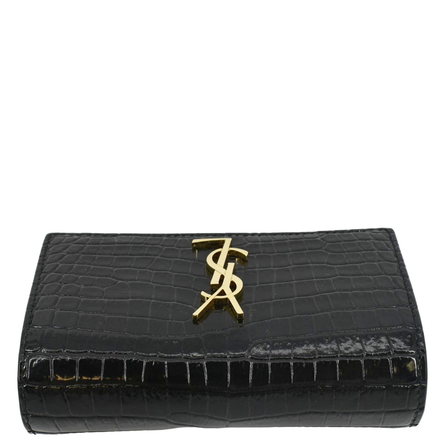 SAINT LAURENT Kate Crocodile Embossed Leather Belt Bag Black