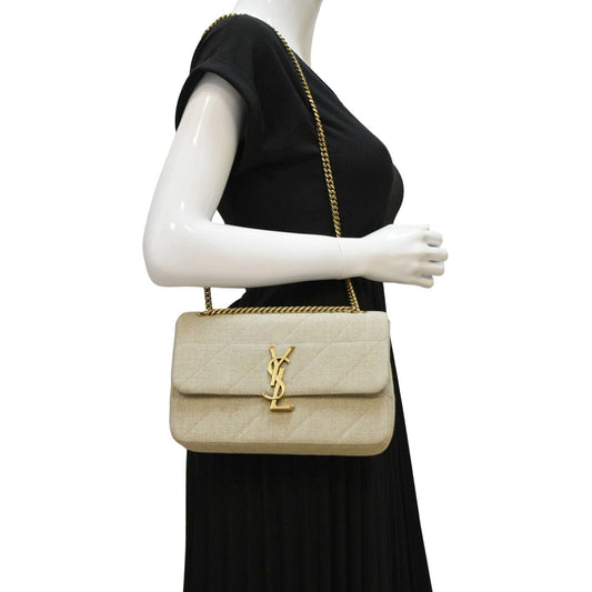 SAINT LAURENT Patchwork Jamie Jersey Wool Shoulder Bag Beige