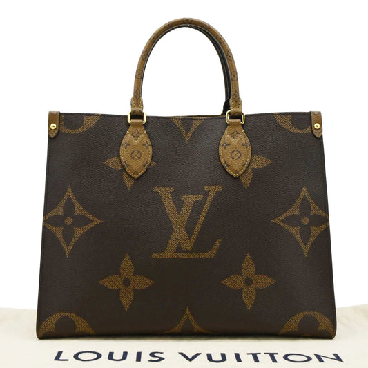 LOUIS VUITTON Onthego MM Giant Monogram Reverse Canvas Tote Bag Brown