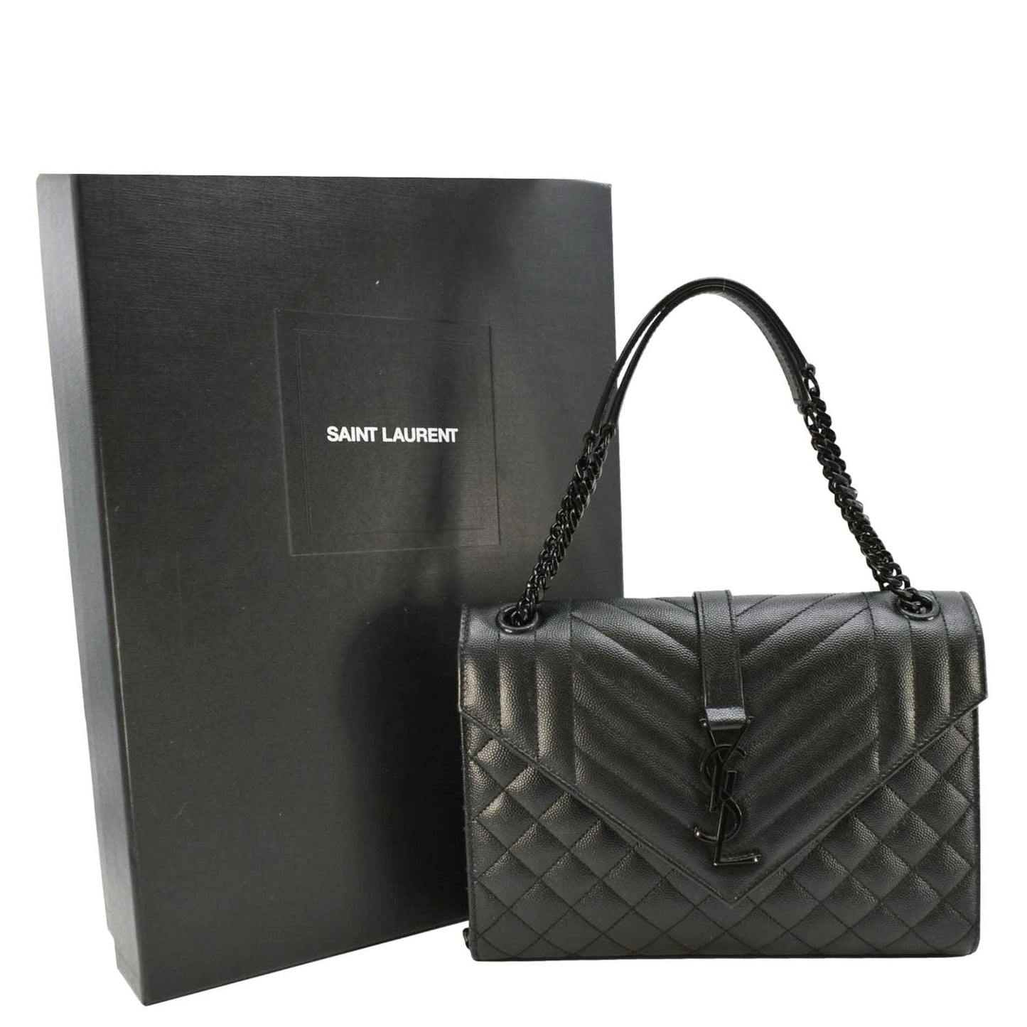 SAINT LAURENT Envelope Medium Mixed Matelasse Leather Shoulder Bag Black